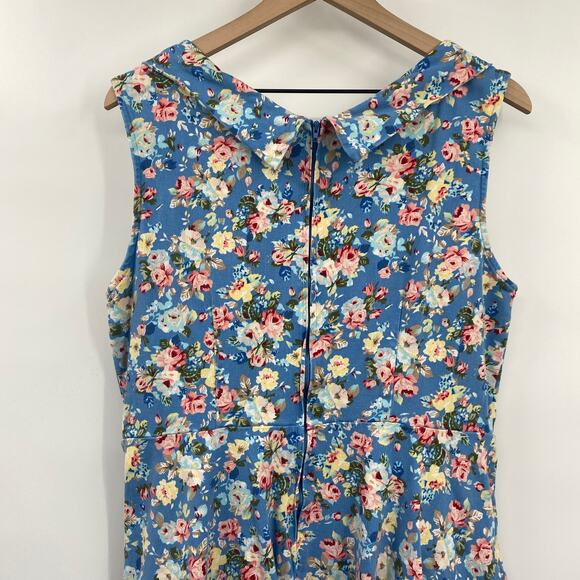 Lindy Bop Ophelia Dress Floral Print Vintage Inspired Retro Fit & Flare Blue 3XL - Picture 6 of 10